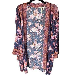 Matilda Jane blue floral metallic shrug open front jacket Women’s SZ XL/XXL